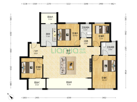 洺悦天合 4室1厅2卫 140平方