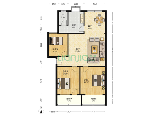 环卫局宿舍 3室2厅1卫 112平方