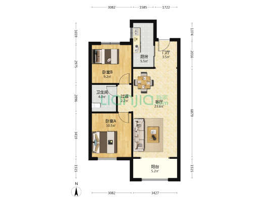 保利阅云台 2室1厅1卫 88平方
