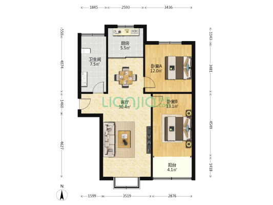 鸿运家园 2室1厅1卫 98平方
