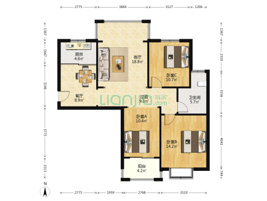 御景湾东园 3室2厅1卫 113平方