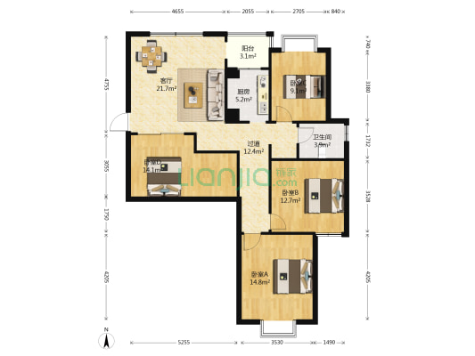 安澜雅苑 4室1厅1卫 111平方