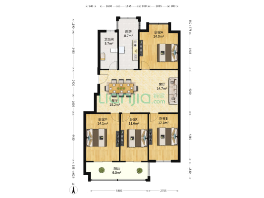 星润花园 4室2厅1卫 129平方