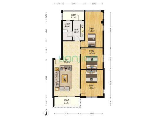 广雅中学教师宿舍 3室1厅1卫 97平方
