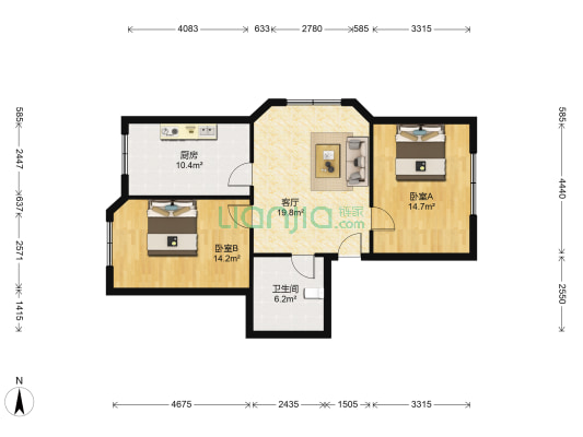 俊苑小区 2室1厅1卫 88平方