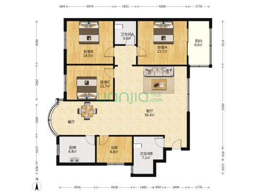 雪莲小区一期 4室1厅2卫 170平方