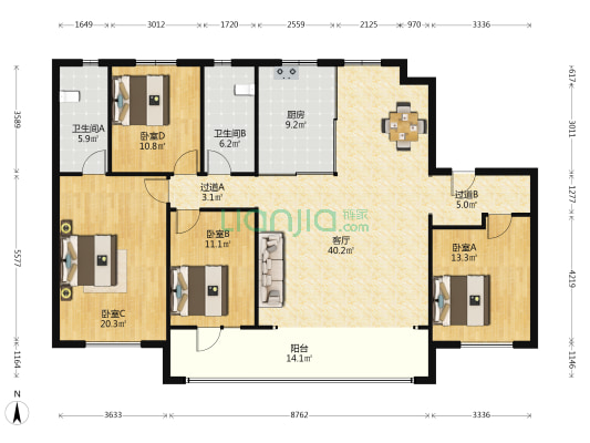 中欧金茂府 4室1厅2卫 165平方