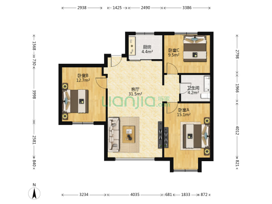 南海壹号山海公馆 3室1厅1卫 106平方