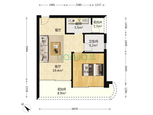 活力粤港东区 1室1厅1卫 53平方
