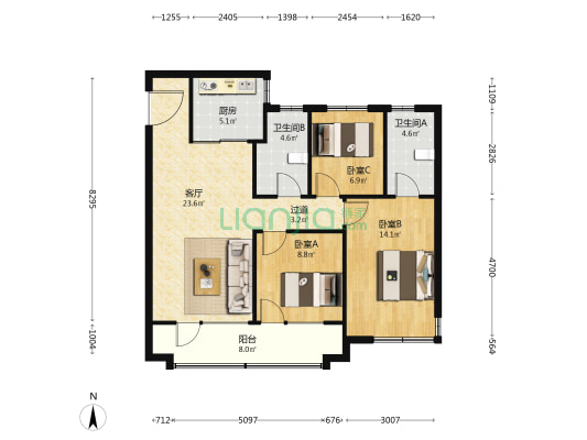 幸福·金茂悦 3室1厅2卫 109平方