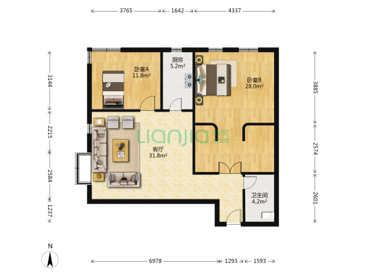 河茵公寓 2室1厅1卫 105平方