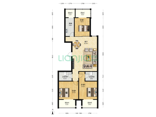 新兴小区 3室1厅2卫 146平方