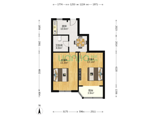 中南公寓 2室0厅1卫 69平方