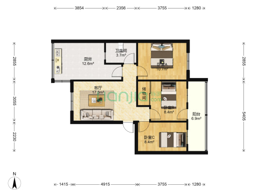 自来水公司家属院 3室1厅1卫 87平方
