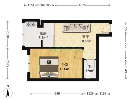 龙富小区 1室1厅1卫 41平方
