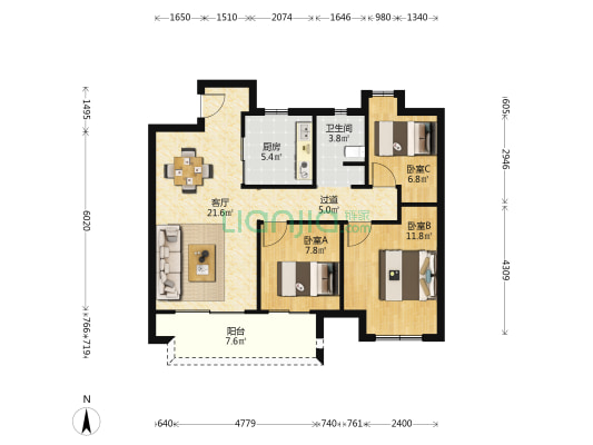 万和源花园 3室1厅1卫 89平方