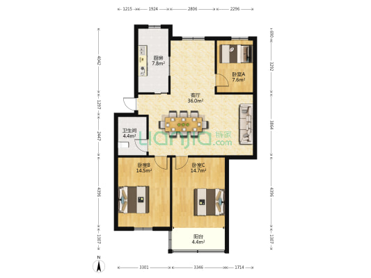 望族商城 3室1厅1卫 116平方
