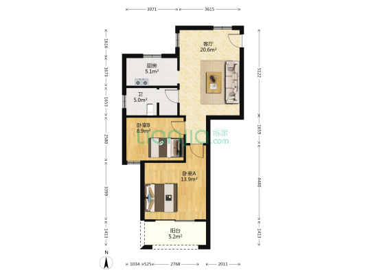 华悦公馆 2室1厅1卫 78平方
