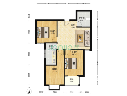 联合七号院 房本满二税低 好楼层 采光很不错-户型图