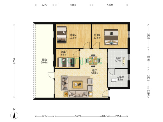 东成新苑 3室1厅1卫 100平方