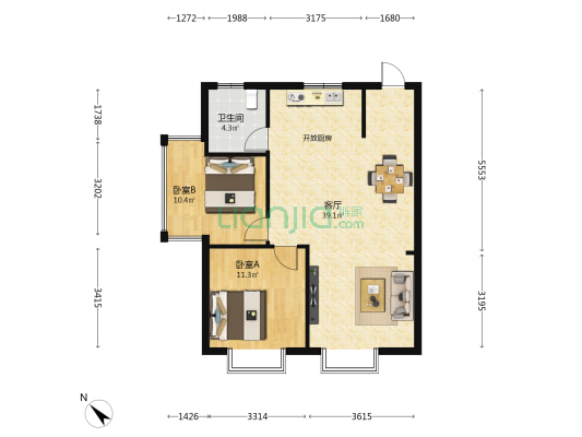 金凤福苑 2室1厅1卫 83平方
