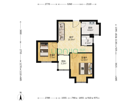 东和雅苑 2室1厅1卫 70平方