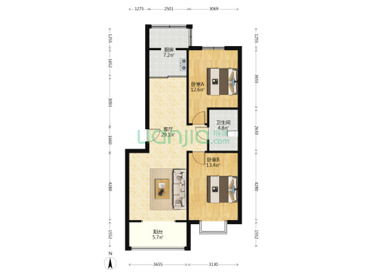 此房南北通双透格局好，视野宽阔-户型图