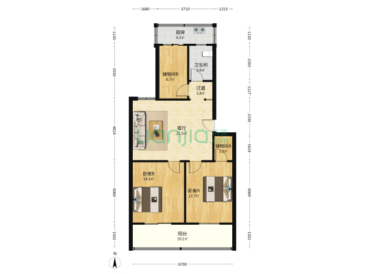 新圃东街3号院 2室1厅1卫 87平方