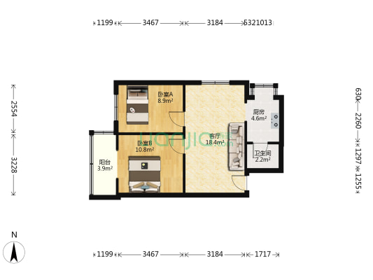 东林村 2室1厅1卫 58平方