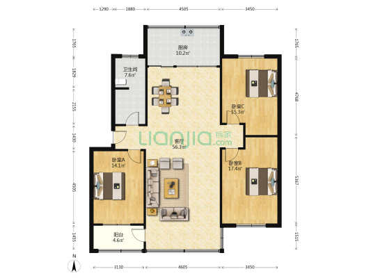投资公司家属院 3室1厅1卫 143平方