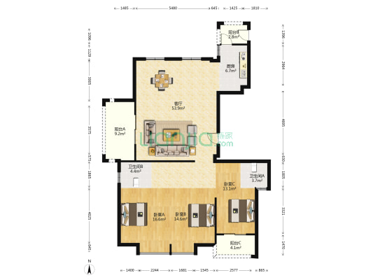 香缇半岛 3室1厅2卫 161平方