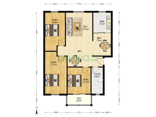 金丰苑小区 3室2厅1卫 123平方