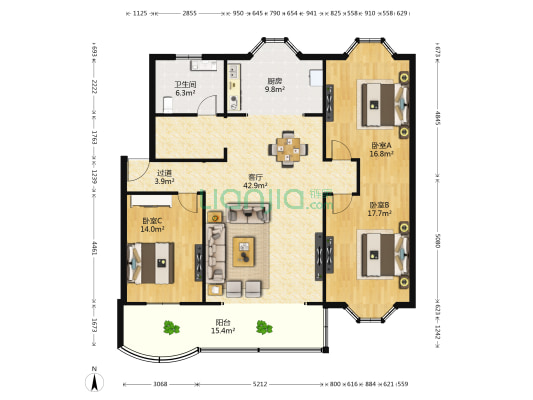 莲安南路 3室1厅1卫 137平方