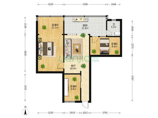 新闻东巷3号 3室1厅1卫 72平方