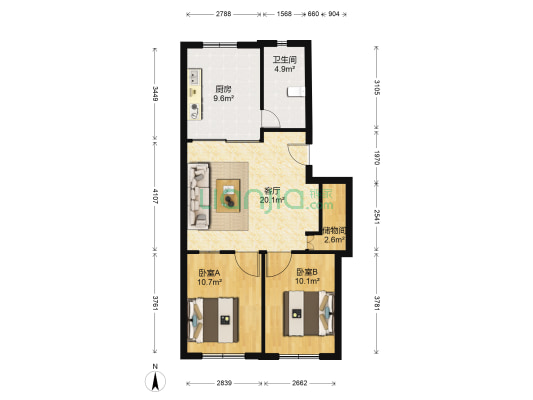 佳鑫园一期 2室1厅1卫 76平方