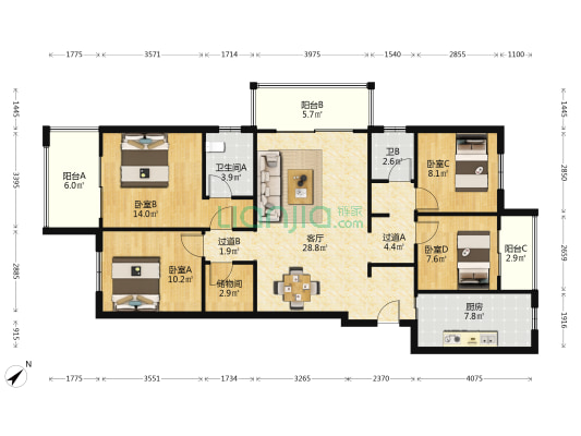 旭辉都会山 4室1厅2卫 143平方