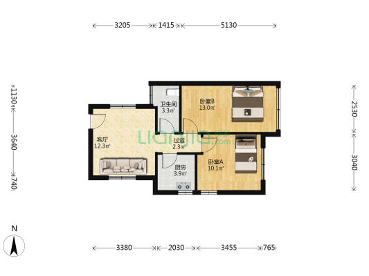 香宁花园南区 2室1厅1卫 56平方