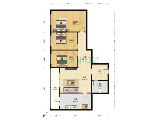 保险名苑 3室1厅1卫 127平方