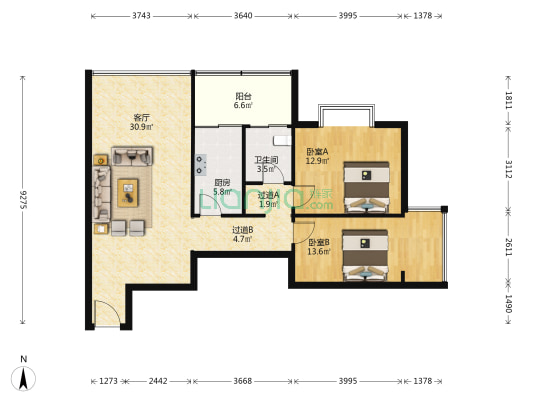 升远大厦 2室1厅1卫 97平方
