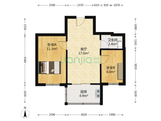 阳光居嘉园 2室1厅1卫 56平方