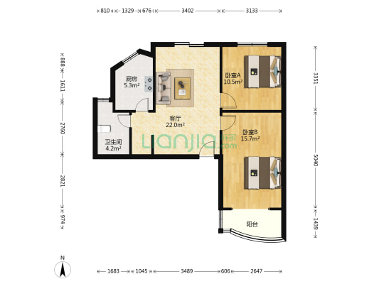 佘山花苑 2室1厅1卫 77平方