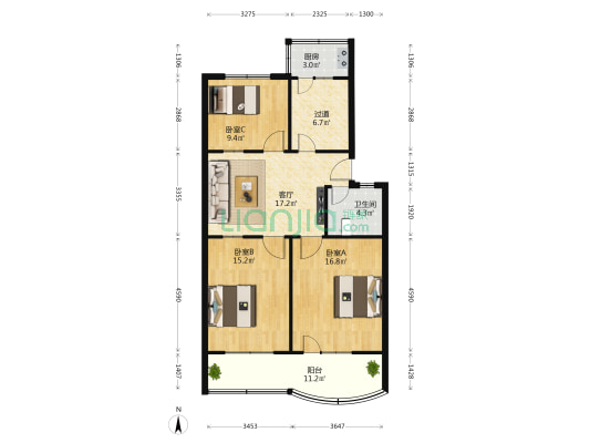 生产资料公司家属楼 3室1厅1卫 103平方