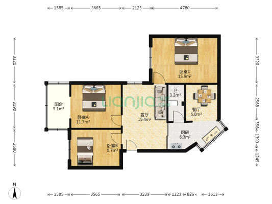 菱角塘小区玉菱中里 3室2厅1卫 68平方