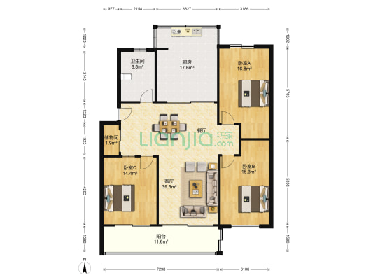 德民花苑西区 3室1厅1卫 138平方