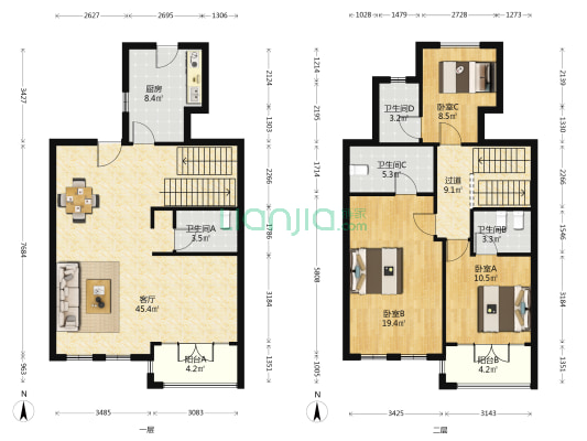 宫园巧筑 3室1厅4卫 161平方