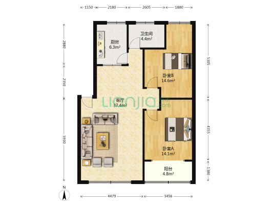 西街27号 2室1厅1卫 100平方
