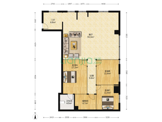 国联大厦 3室1厅1卫 155平方