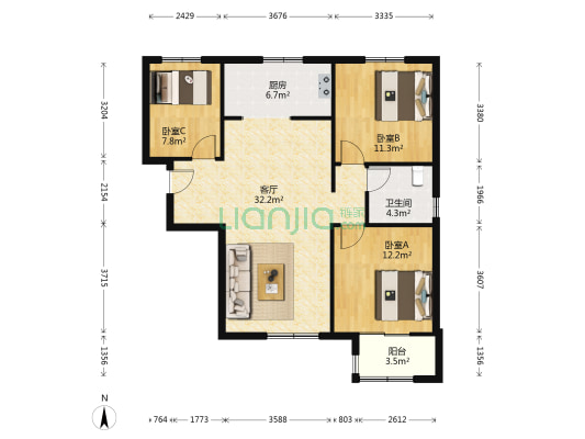 北新玉龙湾 3室1厅1卫 110平方