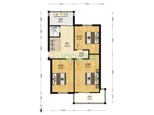 西北有色办家属院 3室1厅1卫 83平方
