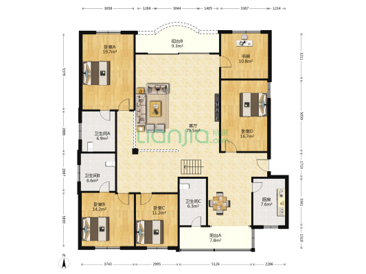 世纪新村二部 5室1厅3卫 217平方